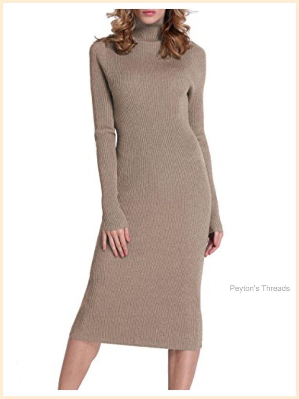 Turtleneck Ribbed Long Sleeve Knit Midi Sweater Dress